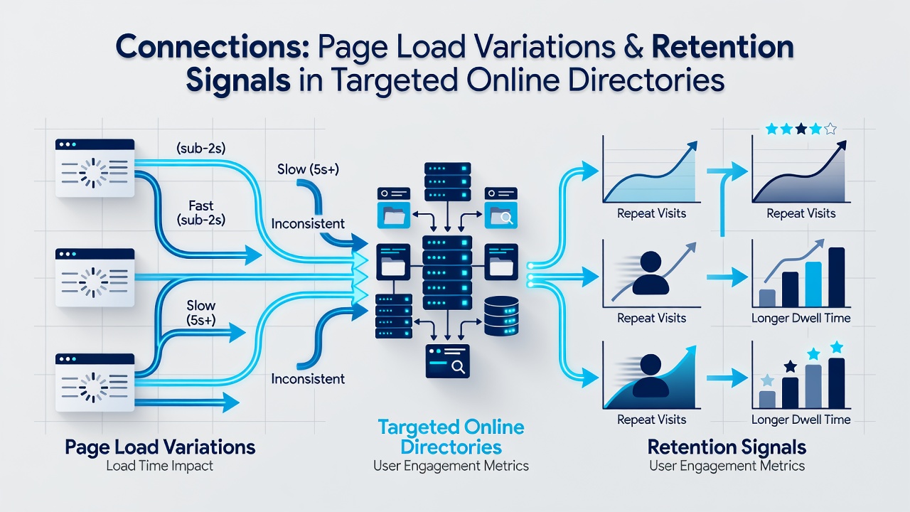 Chart displaying retention signal fluctuations alongside measured page load times across directory user sessions