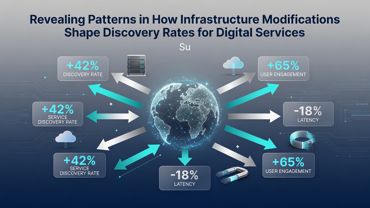Analytics dashboard displaying discovery rate trends and infrastructure change timestamps for digital services